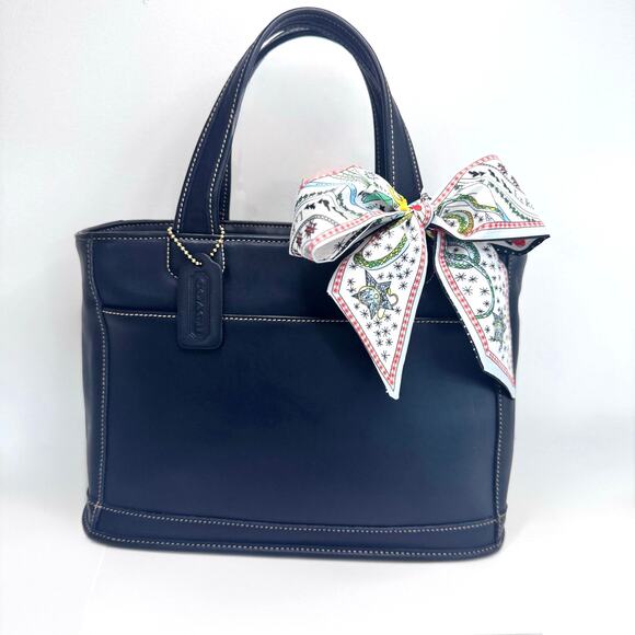 Coach Bleeker Satchel Navy Leather with Twilly and Gold C Bag Charm Vintage 1999 - Picture 1 of 9